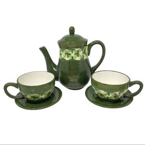 Christmas “For Unto Us” Coffeepot Holly Dayspring Scripture Tall Teapot w/Cups